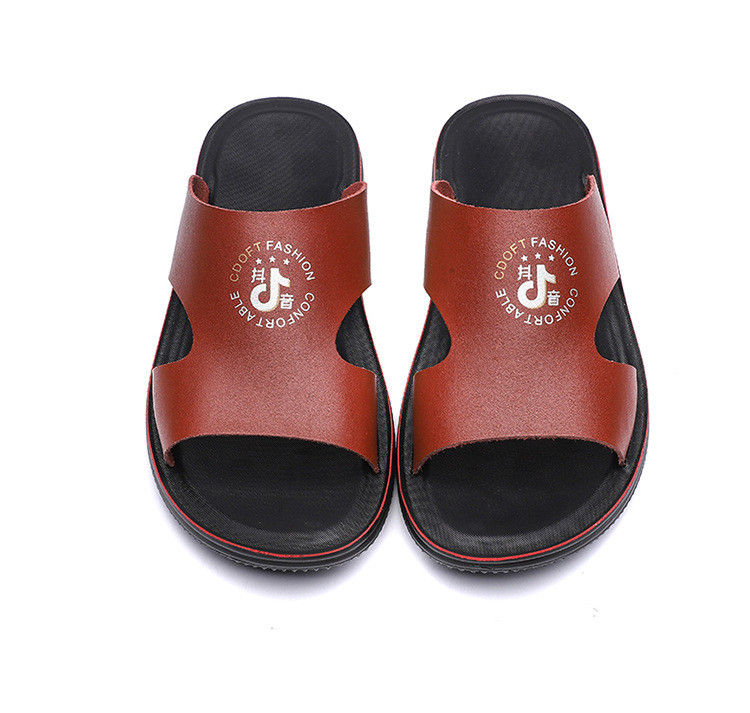 Customized Color Men PU Slippers Abrasion Resistance Screen Print Type